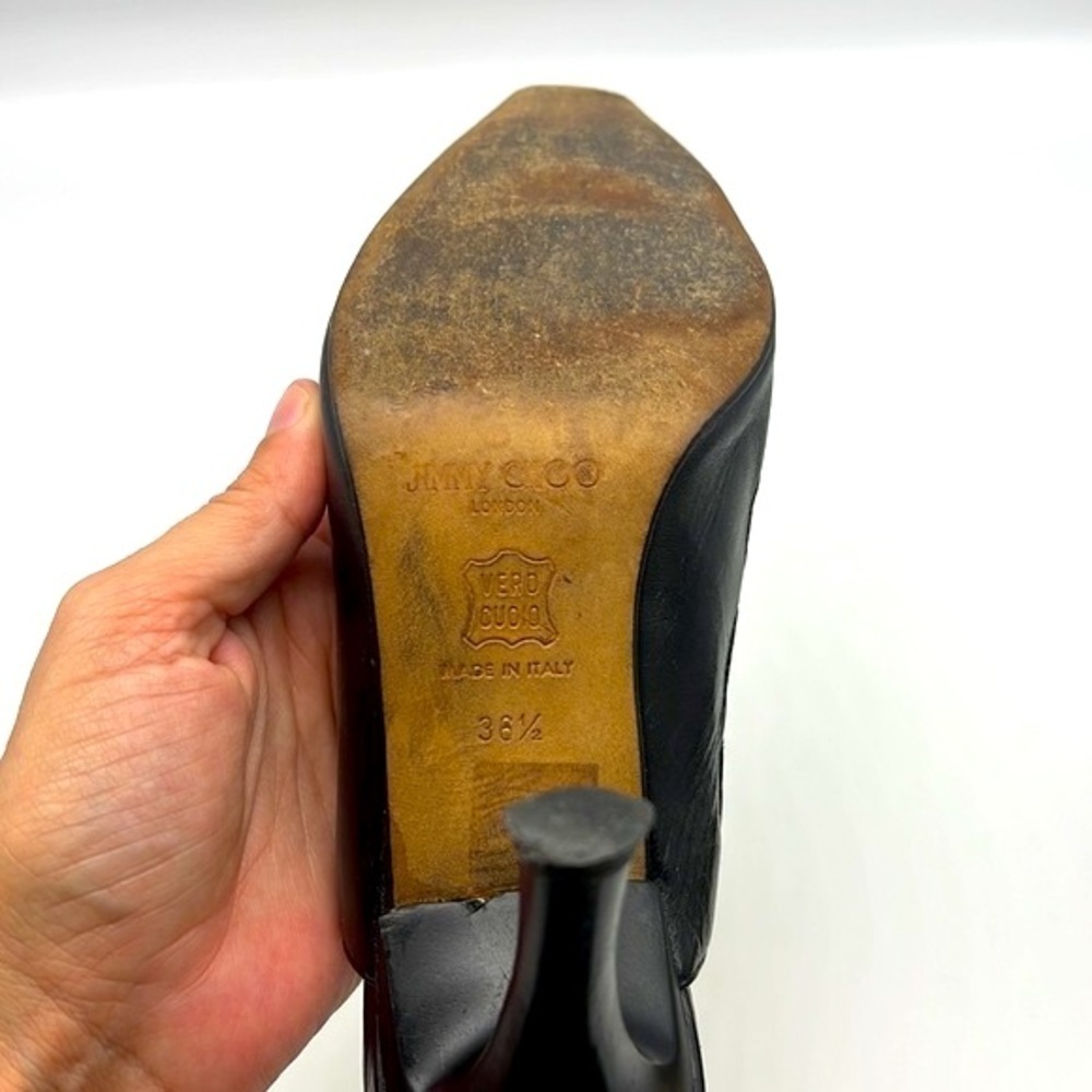 Jimmy Choo - Black Soft Leather Sling Back Cutout Square Toe Heels Size 36.5 - Picture 8 of 16